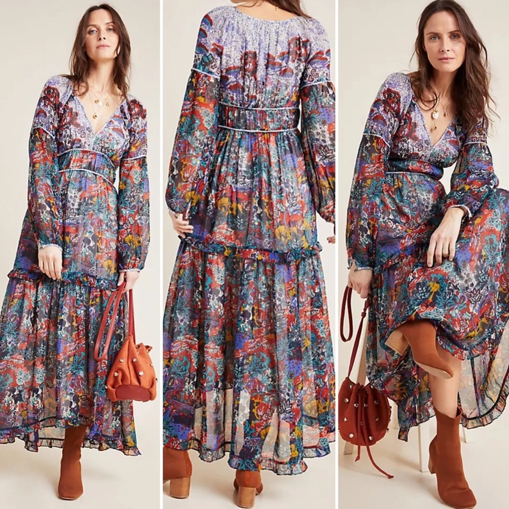 Maeve by Anthropologie Annabella Boho Maxi Dress Size 10